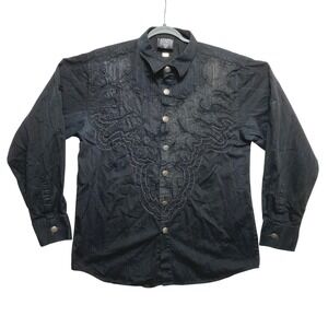 Hama Shirt Mens XL Black Long Sleeve Gothic Y2K Embroidered Button Up